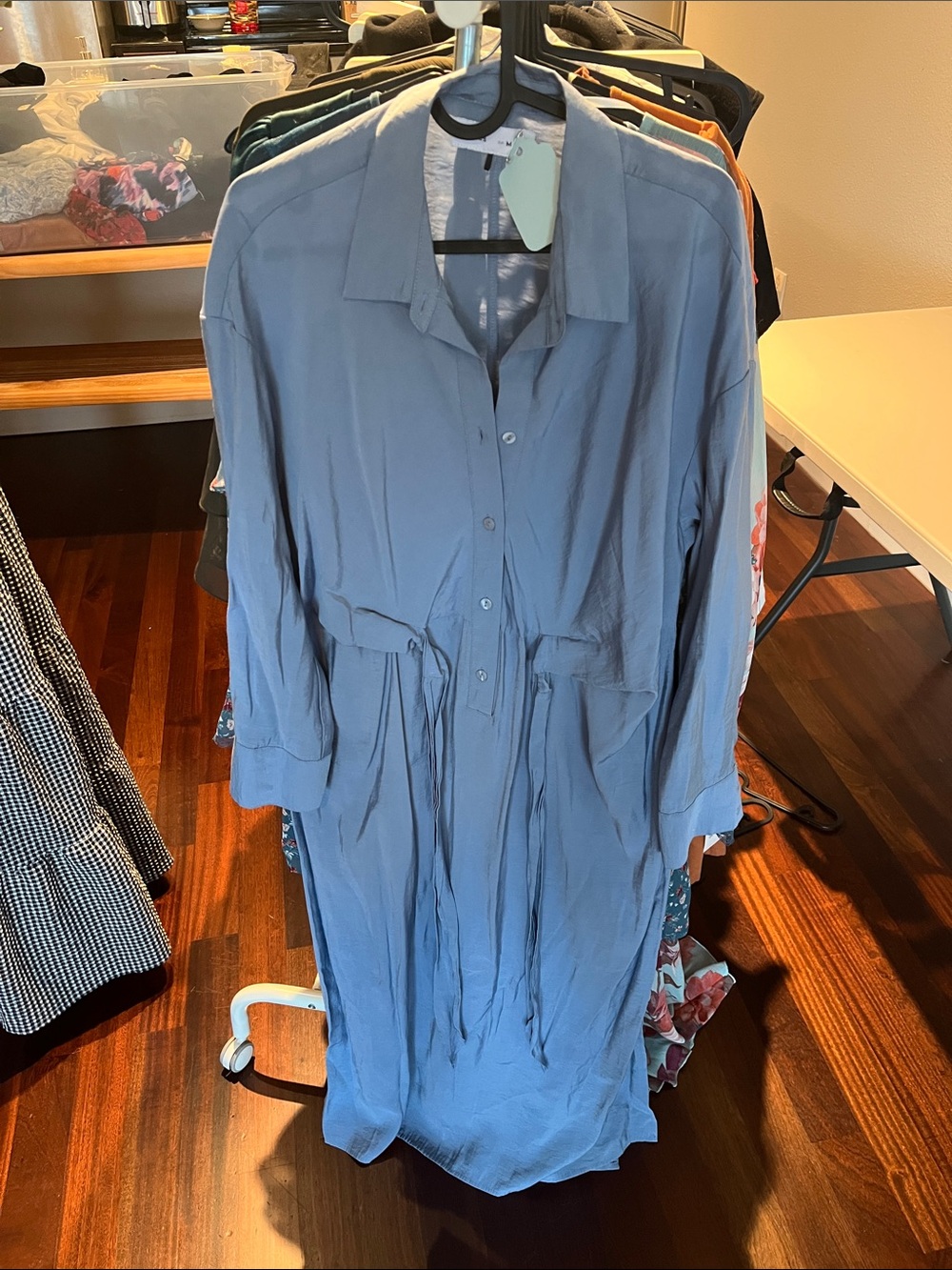 Relaxed Button-Front Maxi Dress in Dusty Blue